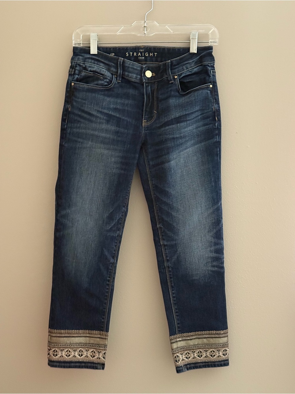 White House Black Market The Straight Crop Jean Gold Embellished Hem Size 4P